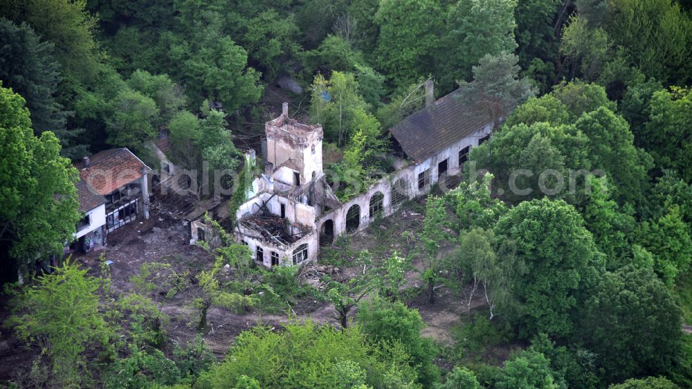 Aerial image Remagen - Ruins of the former restaurant and hotel Waldburg on the Viktoriaberg in Remagen in the state Rhineland-Palatinate, Germany