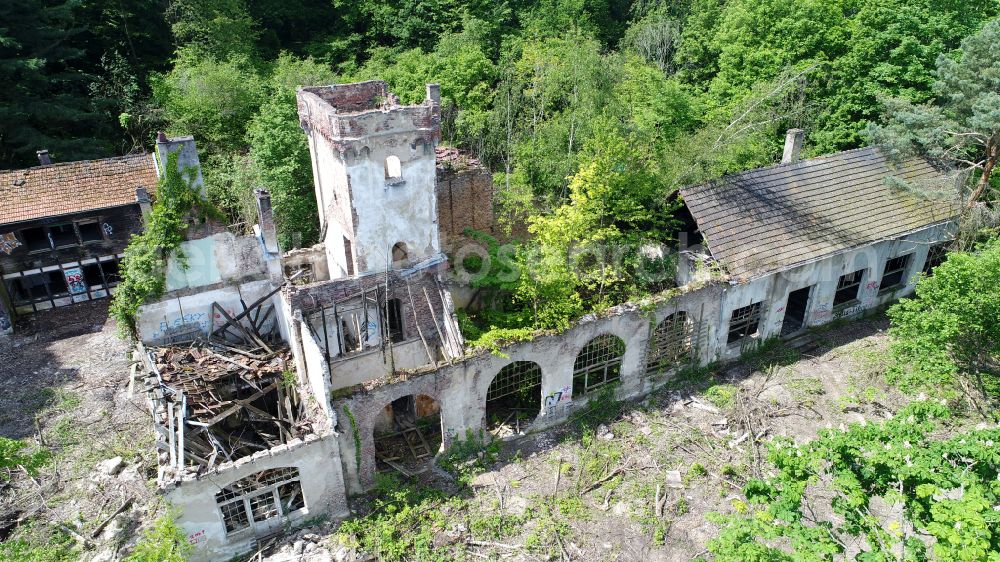 Aerial image Remagen - Ruins of the former restaurant and hotel Waldburg on the Viktoriaberg in Remagen in the state Rhineland-Palatinate, Germany