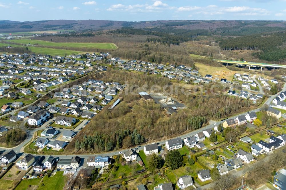 Meschede from above - Ruin the buildings and halls of alten Ziegelei on Waldstrasse in Meschede in the state North Rhine-Westphalia, Germany