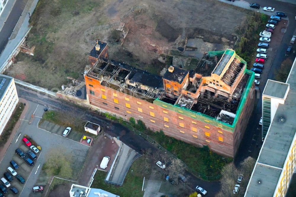 Aerial image Dessau - Ruin the buildings and halls on Hobuschgasse in Dessau in the state Saxony-Anhalt, Germany