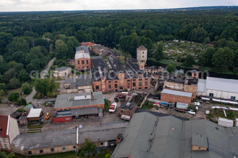 Eberswalde from the bird's eye view: Ruin the buildings and halls Papierfabrik Wolfswinkel in Eberswalde in the state Brandenburg, Germany