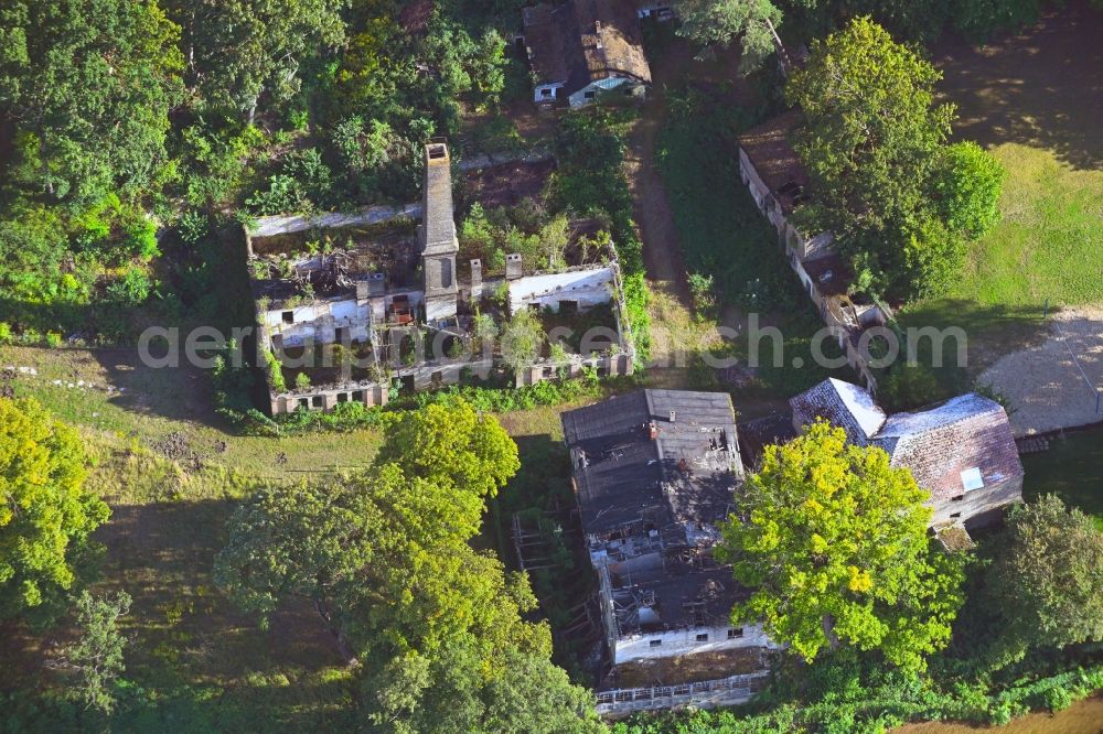 Rüdersdorf from above - Ruin the buildings and halls at the Stienitzsee in Ruedersdorf in the state Brandenburg, Germany