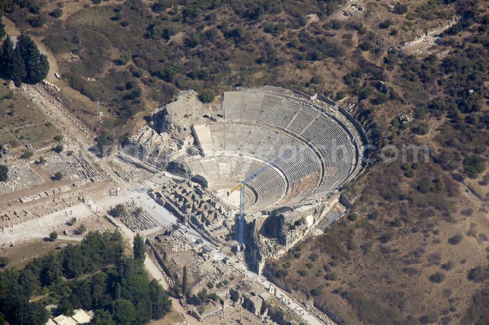 Aerial photograph Selcuk - View of the Grand Theatre at Efes. The ruins of Ephesus are now near Selcuk in Turkey