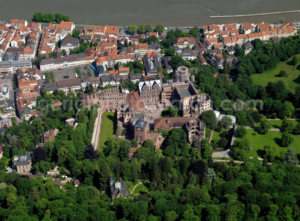 Heidelberg from the bird's eye view: View of Heidelberg Castle. The Heidelberg Castle is one of the most famous ruins in Germany and landmark of Heidelberg