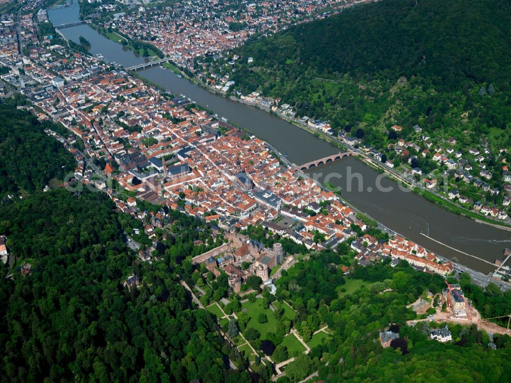 Aerial photograph Heidelberg - View of Heidelberg Castle. The Heidelberg Castle is one of the most famous ruins in Germany and landmark of Heidelberg