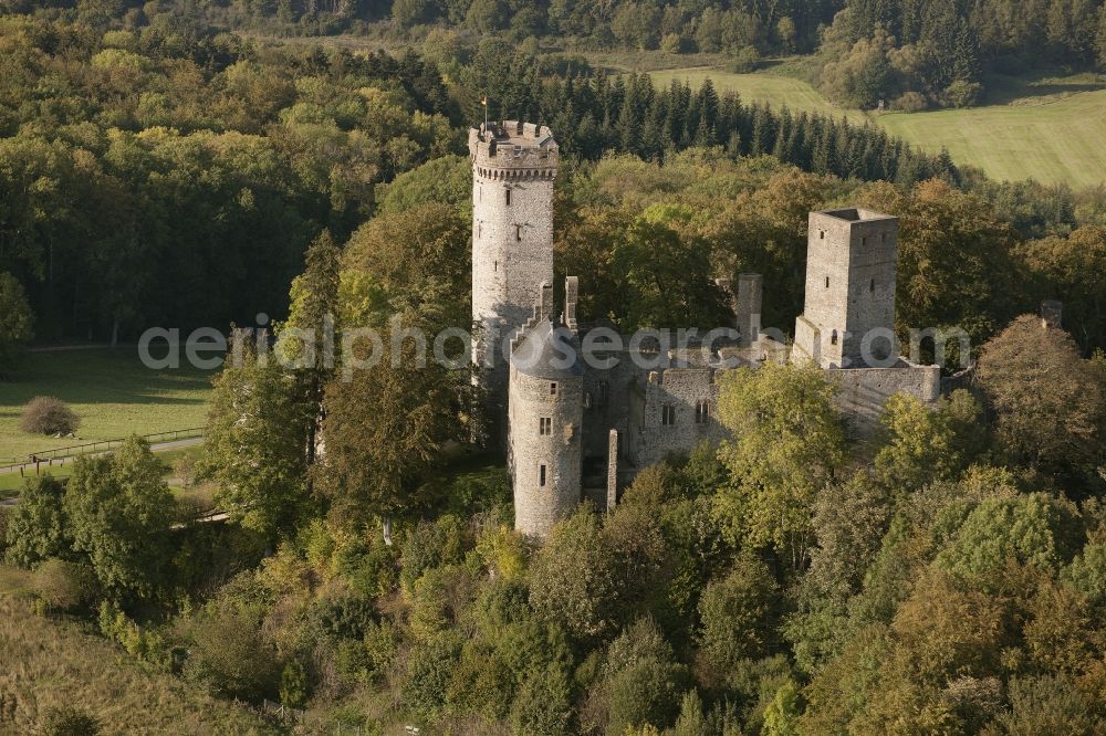 Pelm from above - Ruins of the castle in Kassel Pelm in Rhineland-Palatinate