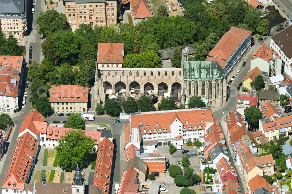 Erfurt from above - Ruins of church building Barfuesserkirche on Barfuesserstrasse in the district Altstadt in Erfurt in the state Thuringia, Germany