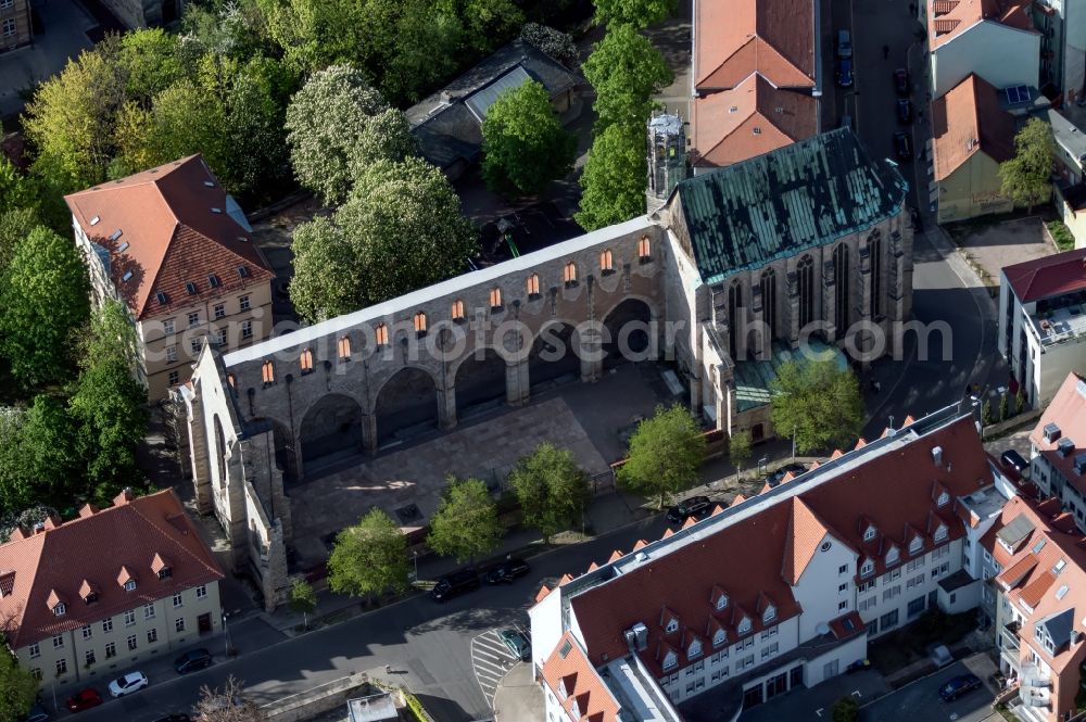 Aerial photograph Erfurt - Ruins of church building Barfuesserkirche on Barfuesserstrasse in the district Altstadt in Erfurt in the state Thuringia, Germany