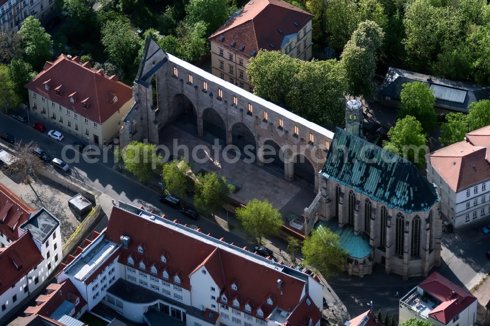 Erfurt from above - Ruins of church building Barfuesserkirche on Barfuesserstrasse in the district Altstadt in Erfurt in the state Thuringia, Germany