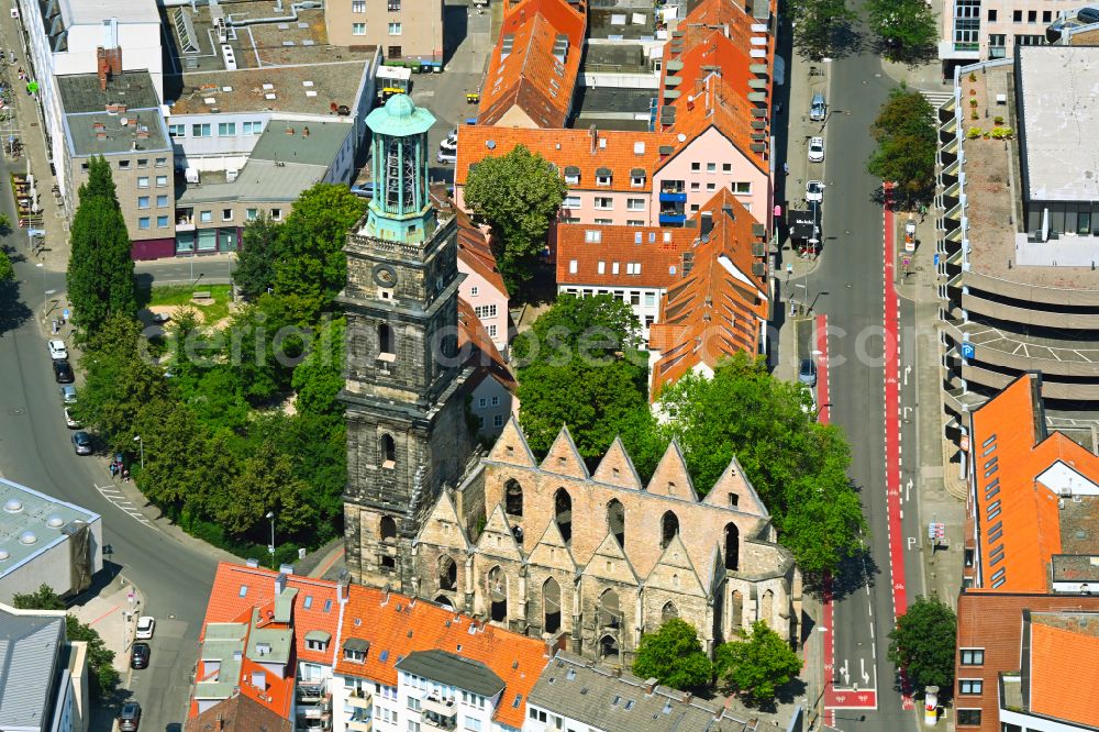 Aerial photograph Hannover - Ruins of church building of Aegidienkirche in Hannover in the state Lower Saxony, Germany