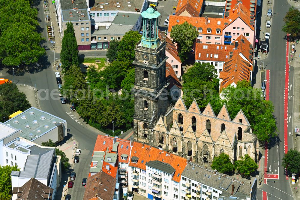 Hannover from above - Ruins of church building of Aegidienkirche in Hannover in the state Lower Saxony, Germany