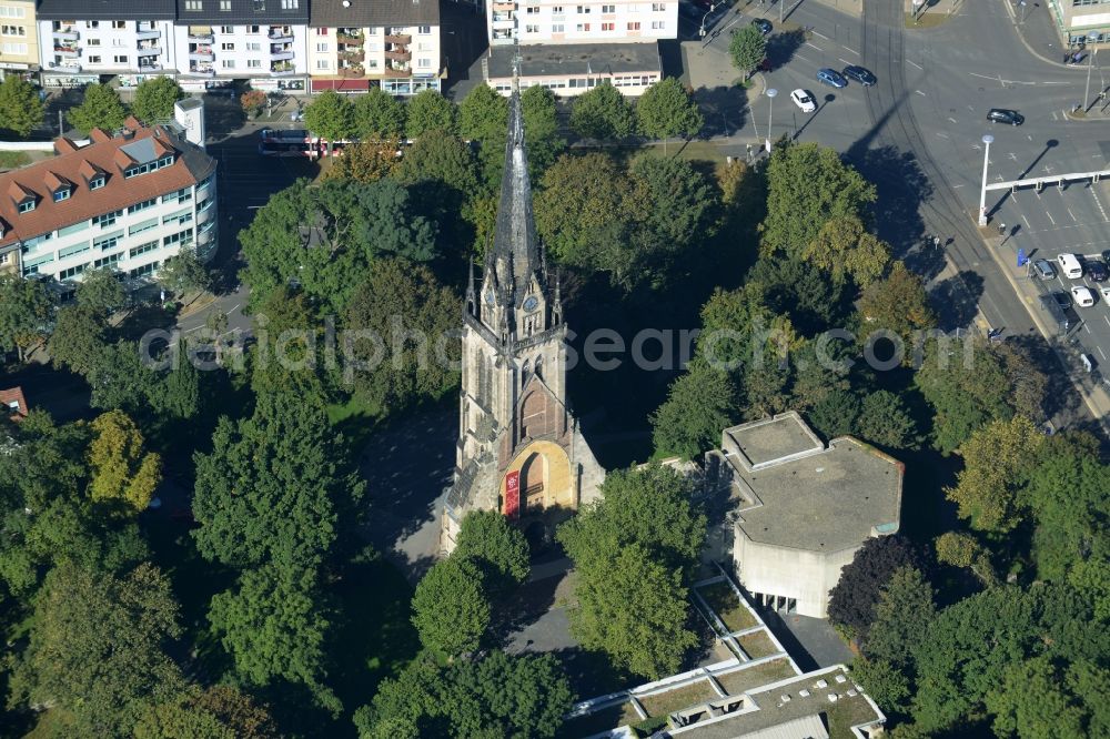 Aerial image Kassel - Ruins of church building Lutherkirche in Kassel in the state Hesse