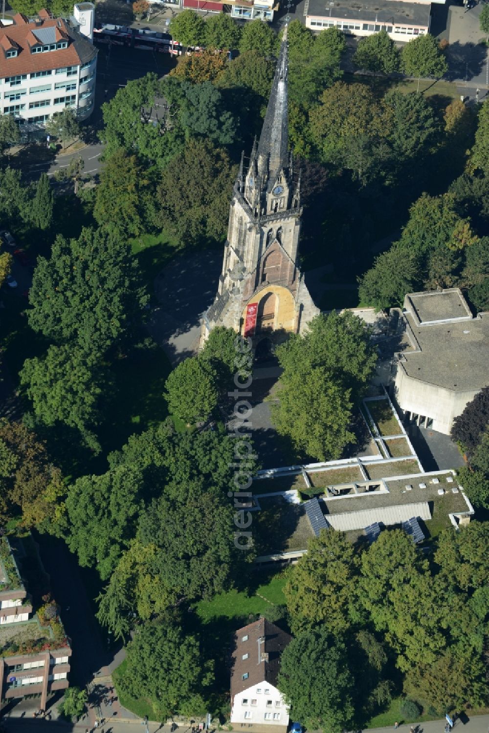 Aerial photograph Kassel - Ruins of church building Lutherkirche in Kassel in the state Hesse