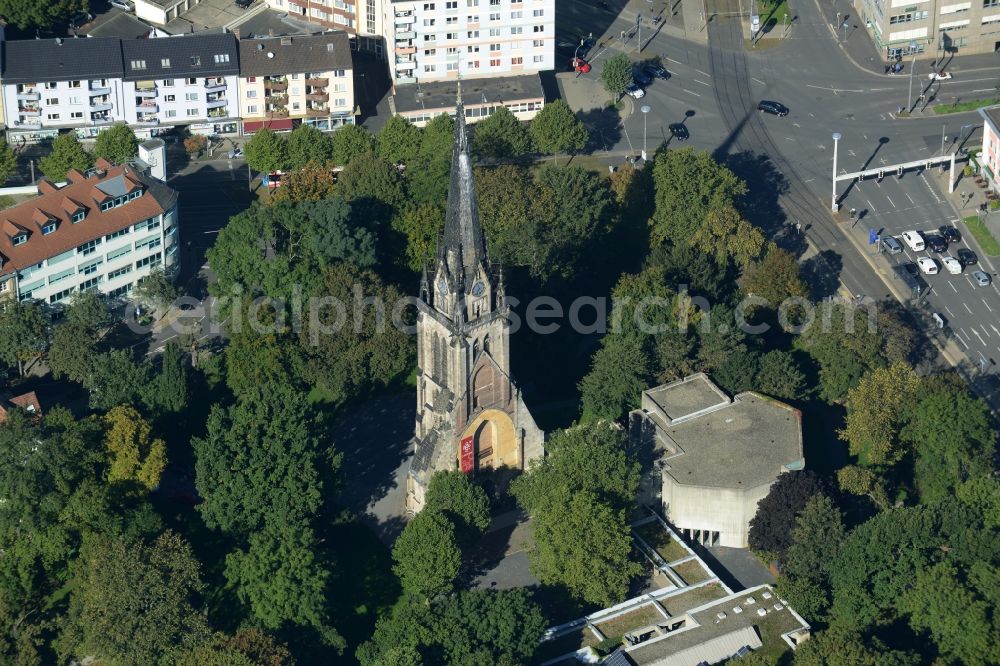 Kassel from the bird's eye view: Ruins of church building Lutherkirche in Kassel in the state Hesse