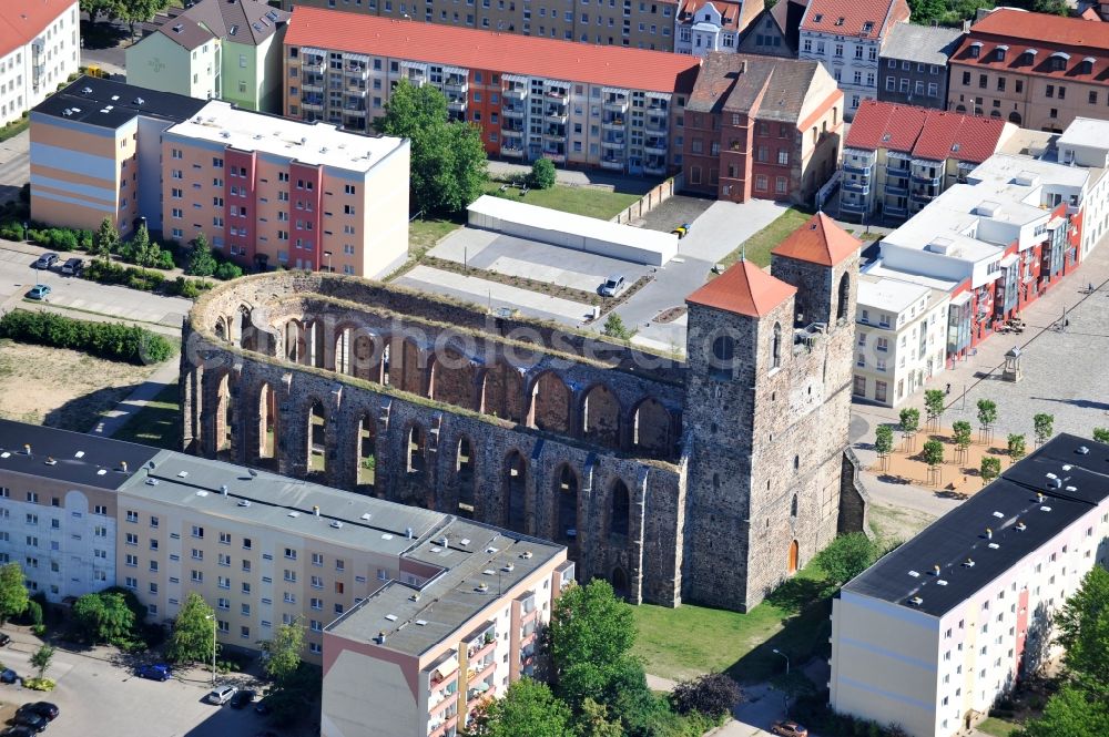 Aerial image Zerbst/Anhalt - Ruins of church building Sankt Nikolai on Schleibank in Zerbst/Anhalt in the state Saxony-Anhalt, Germany