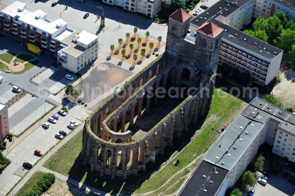 Zerbst/Anhalt from above - Ruins of church building Sankt Nikolai on Schleibank in Zerbst/Anhalt in the state Saxony-Anhalt, Germany