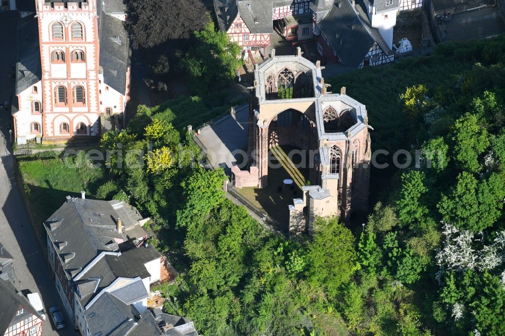 Aerial image Bacharach - Ruins of church building Wernerkapelle in Bacharach in the state Rhineland-Palatinate, Germany