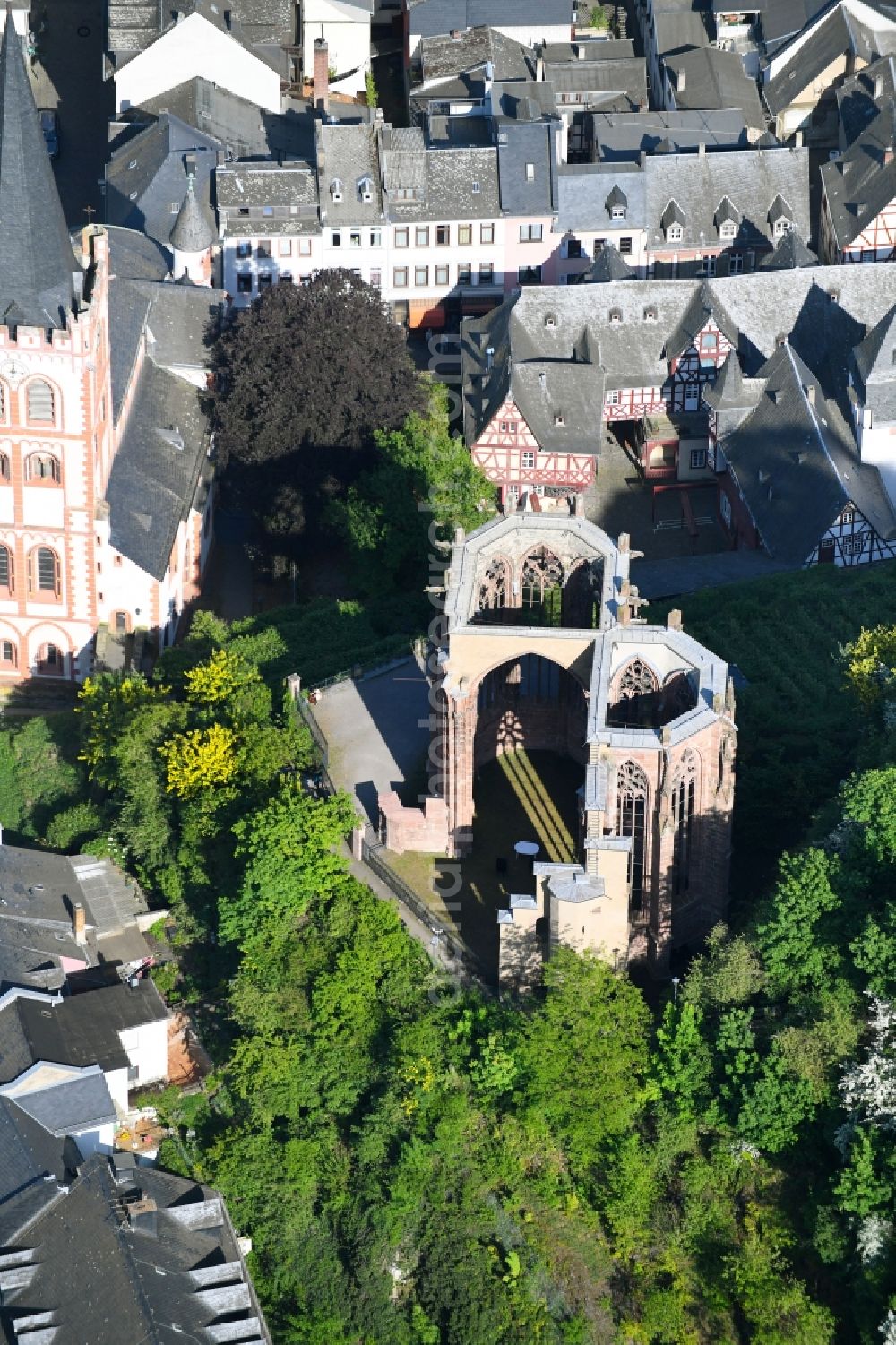 Aerial photograph Bacharach - Ruins of church building Wernerkapelle in Bacharach in the state Rhineland-Palatinate, Germany