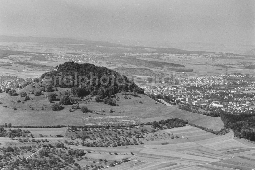 Reutlingen from above - Ruins and vestiges of the former castle Achalm in Reutlingen in the state Baden-Wuerttemberg, Germany