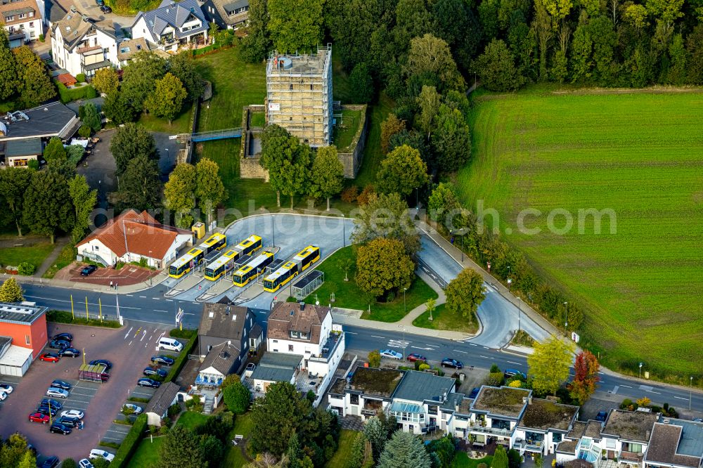 Aerial image Essen - Ruins and vestiges of the former castle Altendorf on street Burgstrasse in the district Burgaltendorf in Essen at Ruhrgebiet in the state North Rhine-Westphalia, Germany