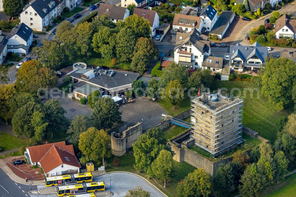 Essen from above - Ruins and vestiges of the former castle Altendorf on street Burgstrasse in the district Burgaltendorf in Essen at Ruhrgebiet in the state North Rhine-Westphalia, Germany