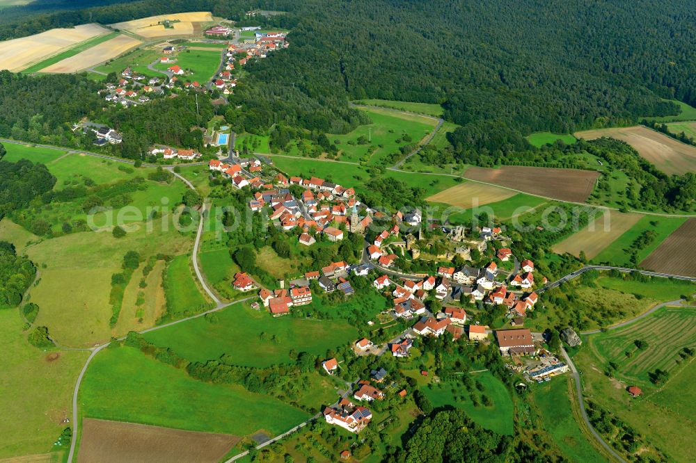 Aerial image Altenstein - Ruins and vestiges of the former castle in Altenstein in the state Bavaria, Germany