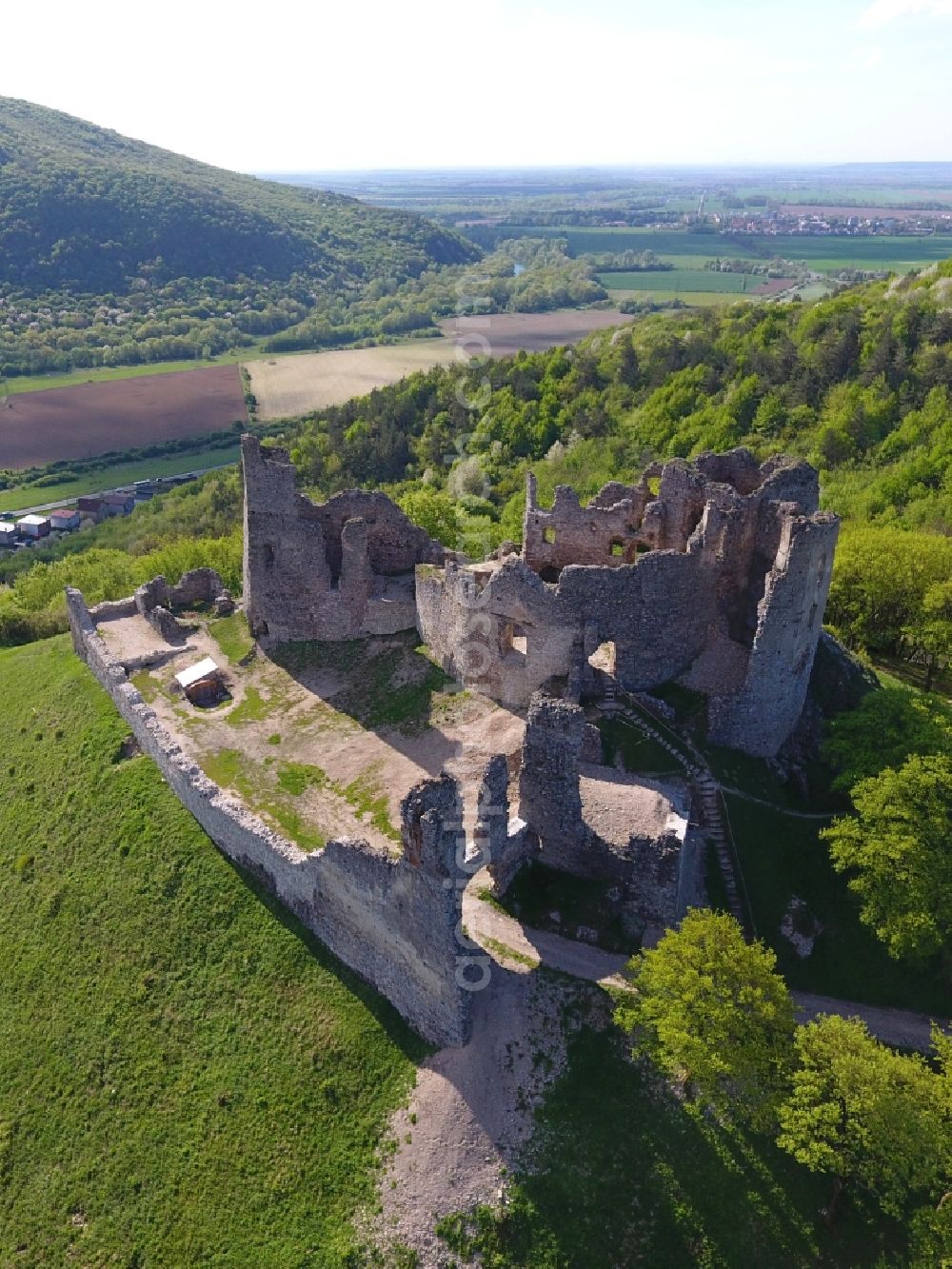 Brekov from the bird's eye view: Ruins and vestiges of the former castle in Brekov in Presovsky kraj, Slovakia