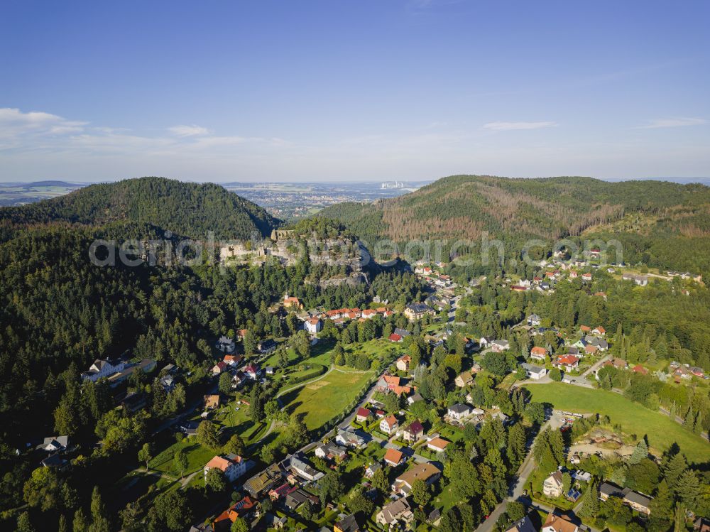 Aerial photograph Kurort Oybin - Ruins and vestiges of the former castle Burg and Kloster Oybin on street Hauptstrasse in Kurort Oybin in the state Saxony, Germany