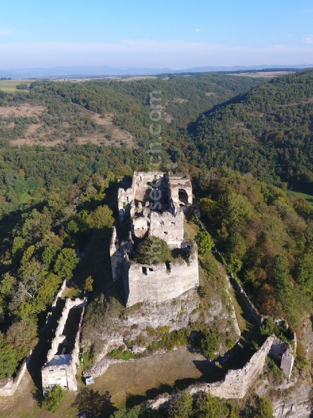 Cabradsky Vrbovok from above - Ruins and vestiges of the former castle in Cabradsky Vrbovok in Banskobystricky kraj, Slovakia