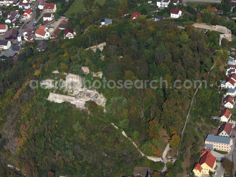 Aerial photograph Donaustauf - Ruins and vestiges of the former castle in Donaustauf in the state Bavaria, Germany