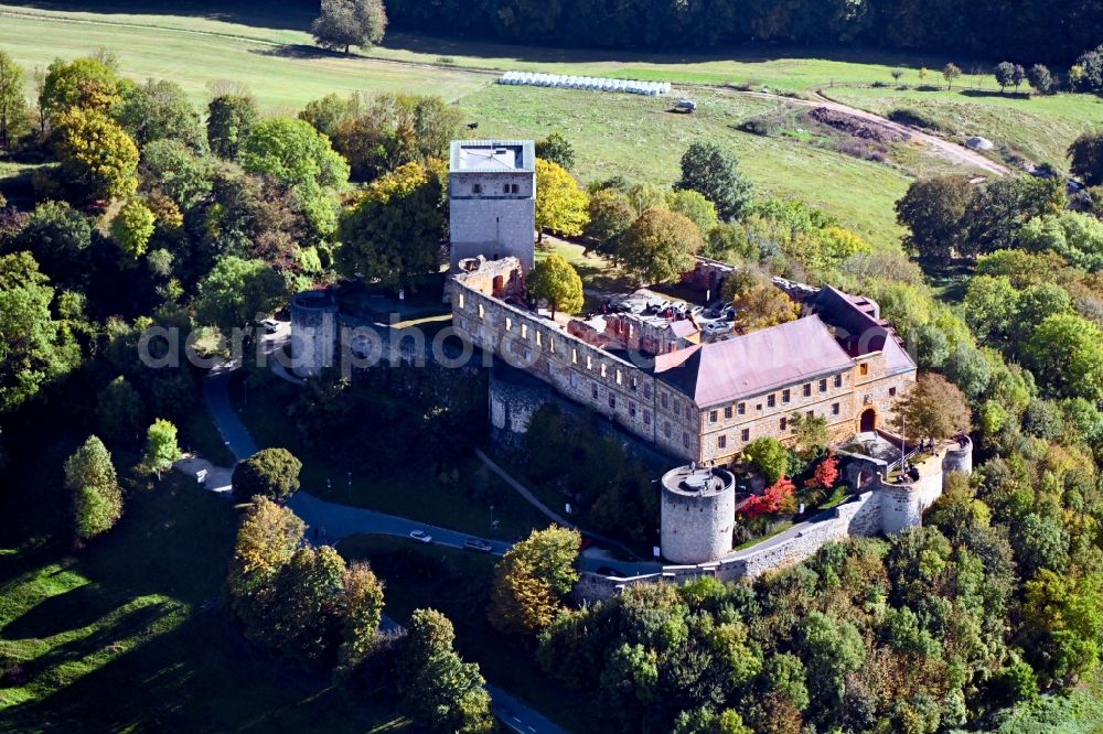 Aerial image Scheßlitz - Ruins and vestiges of the former castle Giechburg in Schesslitz in the state Bavaria, Germany