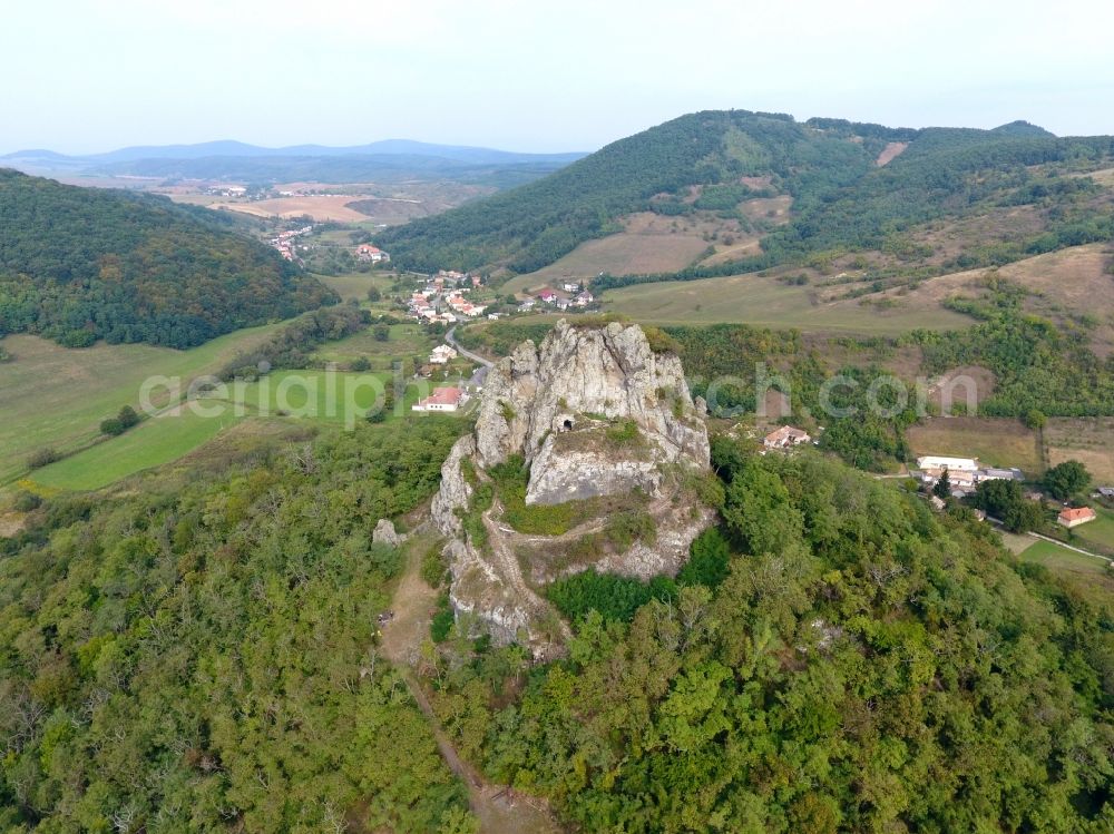 Aerial image Hajnacka - Ruins and vestiges of the former castle in Hajnacka in Banskobystricky kraj, Slovakia