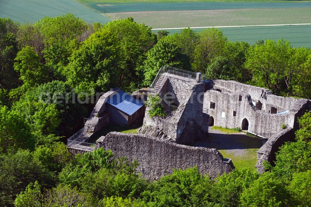 Aerial photograph Haunetal - Ruins and vestiges of the former castle Hauneck in Haunetal in the state Hesse, Germany