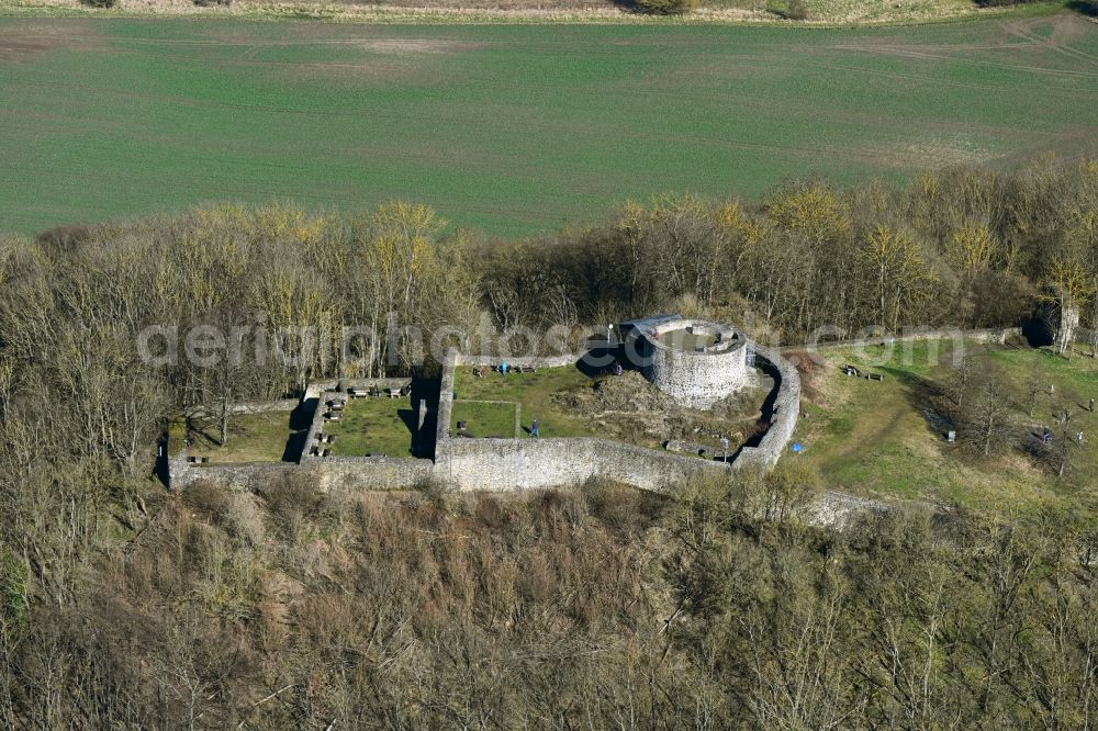 Aerial photograph Felsberg - Ruins and vestiges of the former castle Heiligenberg in Felsberg in the state Hesse, Germany