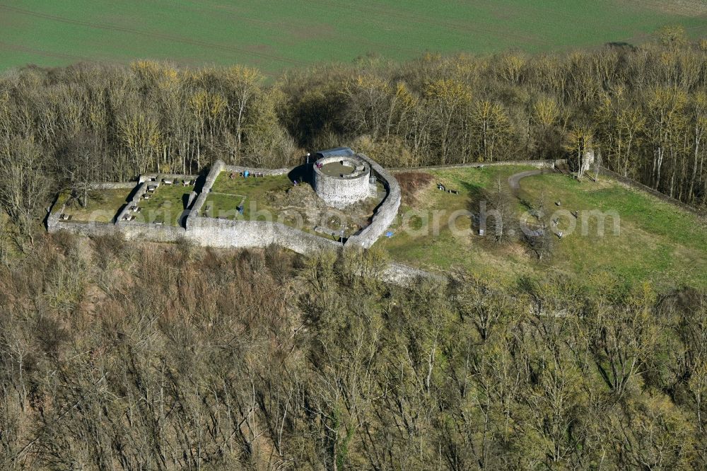 Felsberg from above - Ruins and vestiges of the former castle Heiligenberg in Felsberg in the state Hesse, Germany