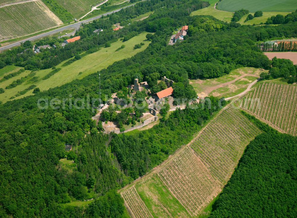 Obermoschel from above - Ruins and vestiges of the former castle in Obermoschel in the state Rhineland-Palatinate, Germany