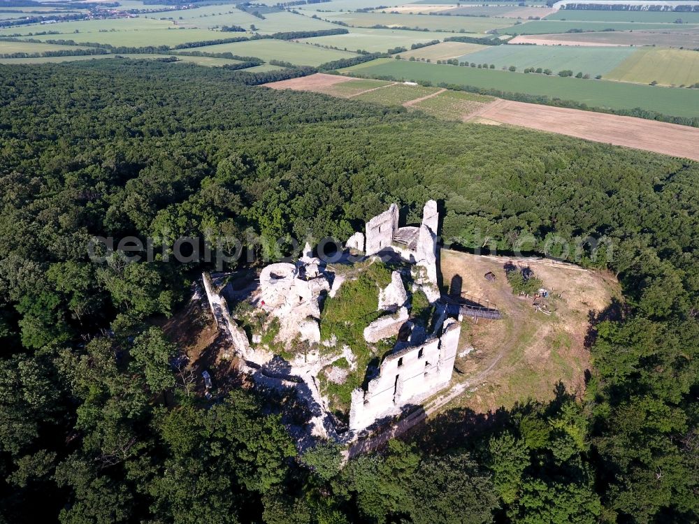 Oponice from above - Ruins and vestiges of the former castle in Oponice in Nitriansky kraj, Slovakia