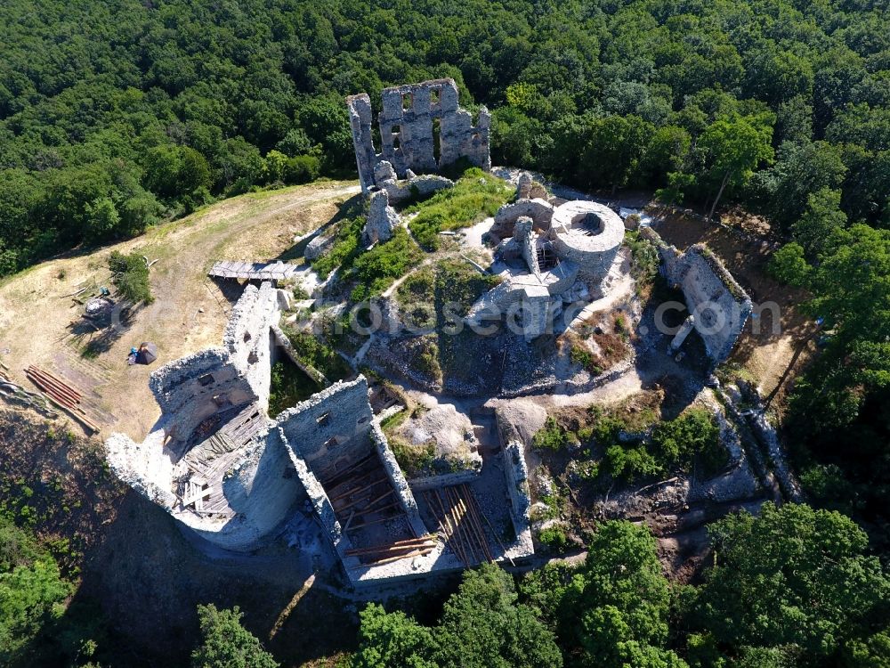 Aerial image Oponice - Ruins and vestiges of the former castle in Oponice in Nitriansky kraj, Slovakia