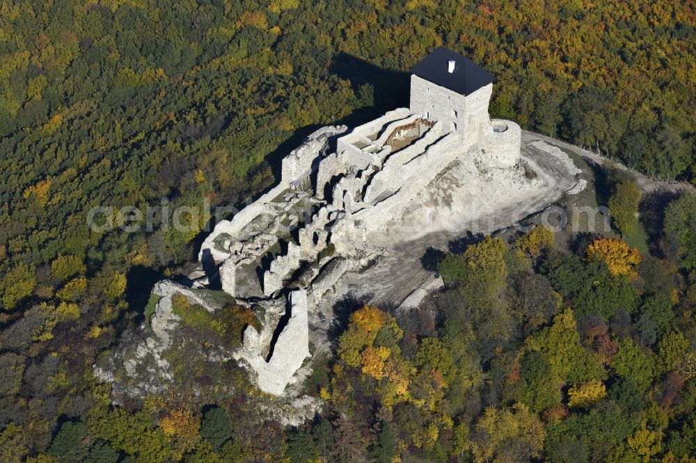 Regec from above - Ruins and vestiges of the former castle in Regec in Borsod-Abauj-Zemplen, Hungary