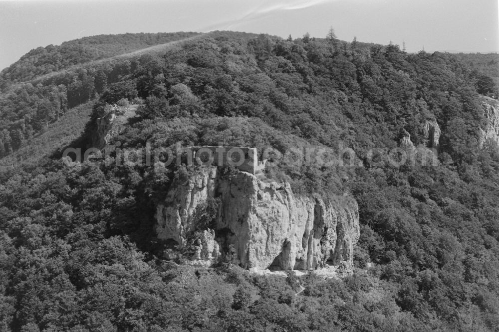 Heubach from above - Ruins and vestiges of the former castle Rosenstein in Heubach in the state Baden-Wuerttemberg, Germany