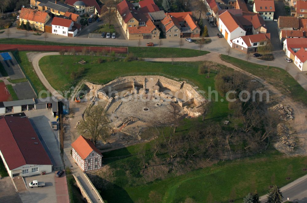 Aerial image Herbsleben - Ruins and vestiges of the former castle - Schlossruine on street Hauptstrasse in Herbsleben in the state Thuringia, Germany