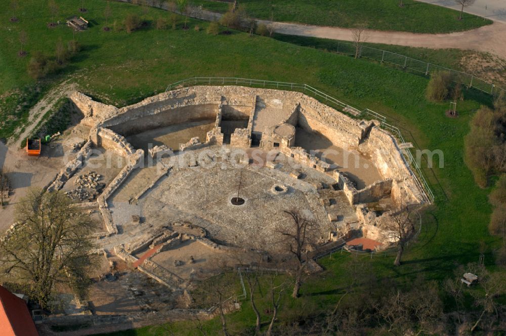 Herbsleben from the bird's eye view: Ruins and vestiges of the former castle - Schlossruine on street Hauptstrasse in Herbsleben in the state Thuringia, Germany