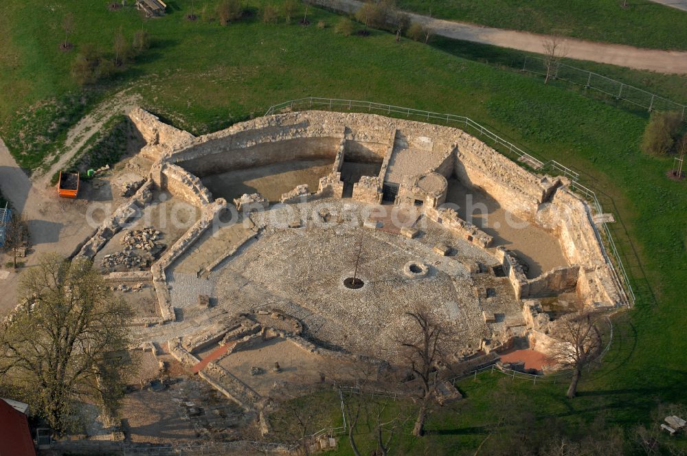 Aerial image Herbsleben - Ruins and vestiges of the former castle - Schlossruine on street Hauptstrasse in Herbsleben in the state Thuringia, Germany