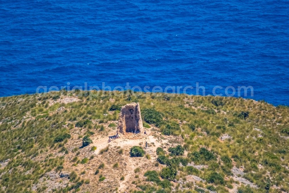 Aerial photograph Capdepera - Ruins and vestiges of the former castle of the observation tower Torre de Son Jaumell in Capdepera in Balearic islands, Spain