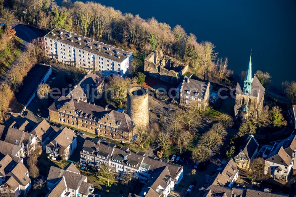 Wetter (Ruhr) from above - Ruins and vestiges of the former castle and fortress Im Kirchspiel in Wetter (Ruhr) in the state North Rhine-Westphalia, Germany