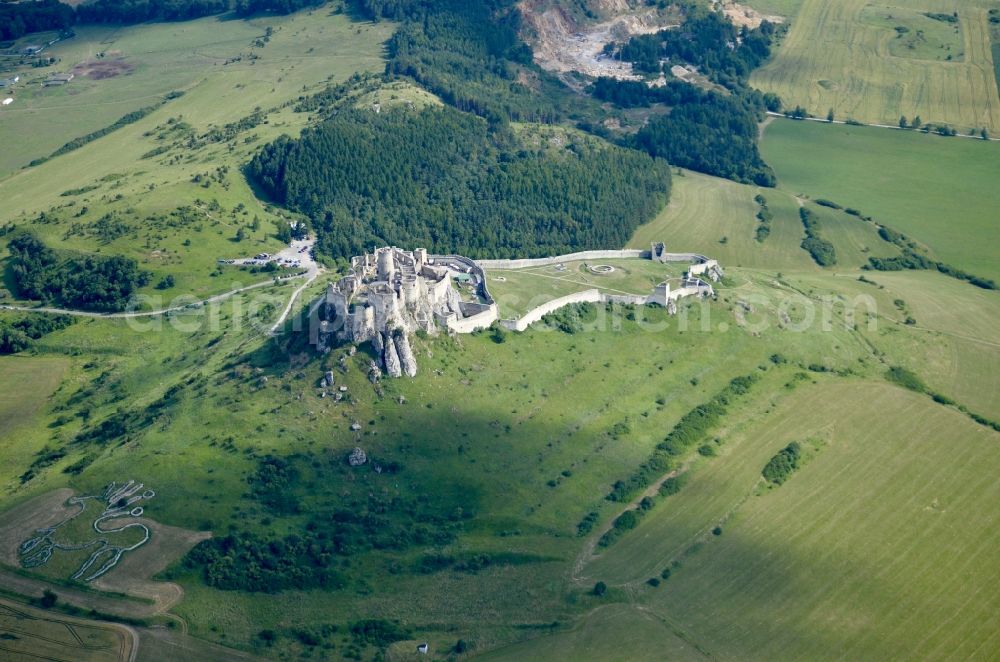 Zehra from above - Ruins and vestiges of the former castle Zipser Burg in Zehra in Kosicky kraj, Slovakia