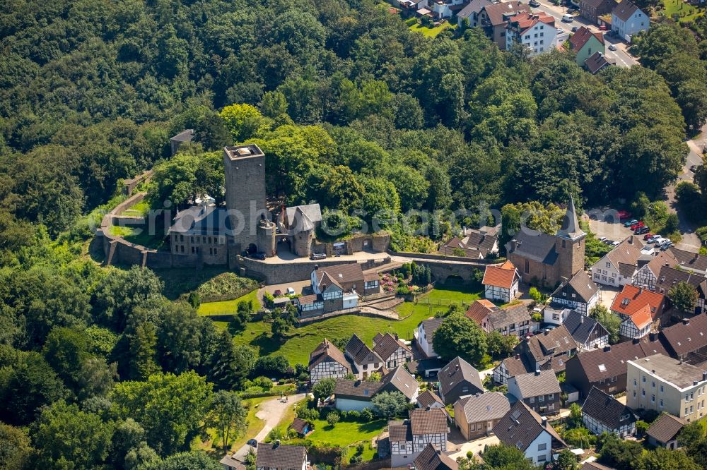 Hattingen from above - Ruins and vestiges of the former castle Blankstein and festivals in Hattingen in North Rhine-Westphalia