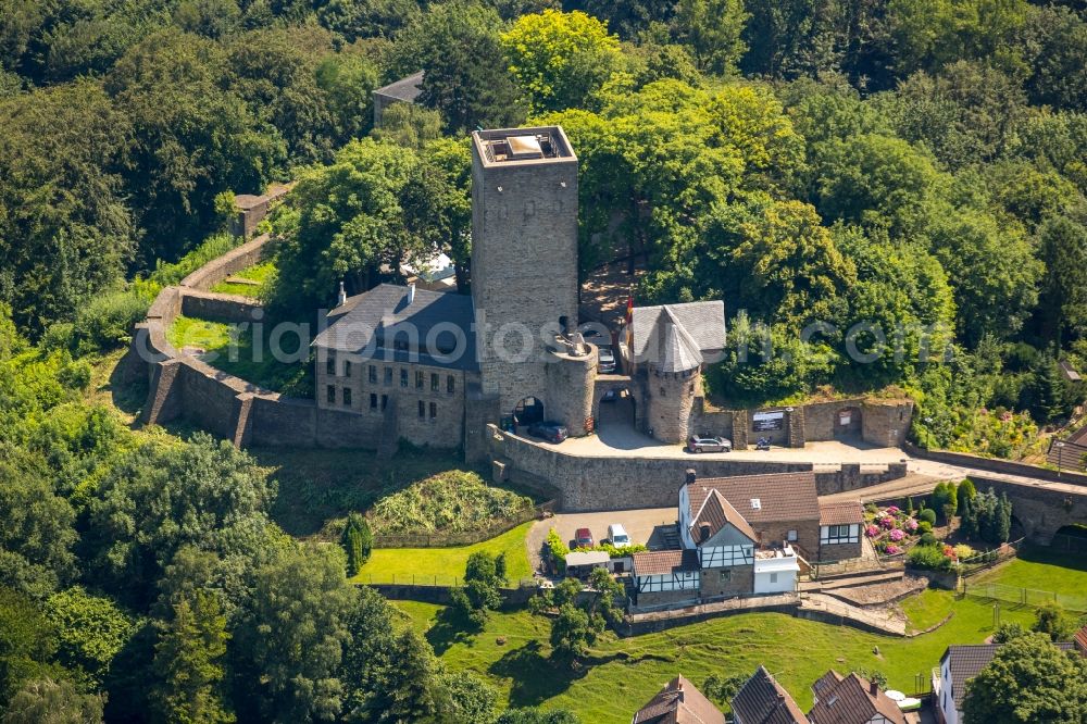 Aerial image Hattingen - Ruins and vestiges of the former castle Blankstein and festivals in Hattingen in North Rhine-Westphalia