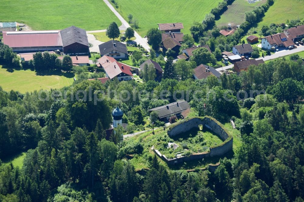 Aerial image Neurandsberg - Ruins and vestiges of the former castle and fortress Burg Neurandsberg in Neurandsberg in the state Bavaria, Germany