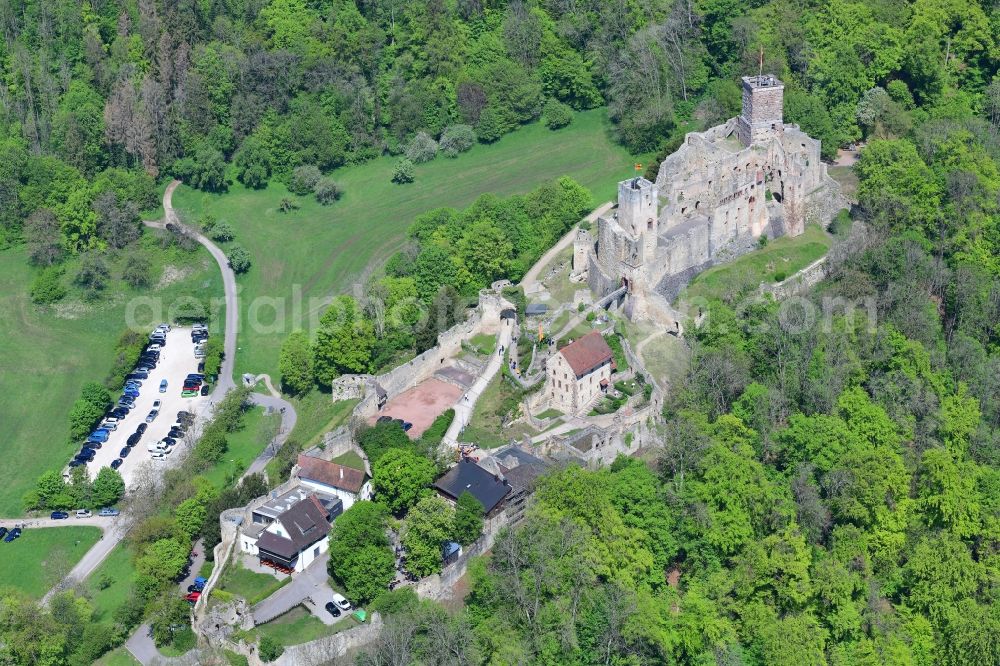 Lörrach from above - Ruins and vestiges of the former castle and fortress Burg Roetteln in the district Haagen in Loerrach in the state Baden-Wurttemberg, Germany